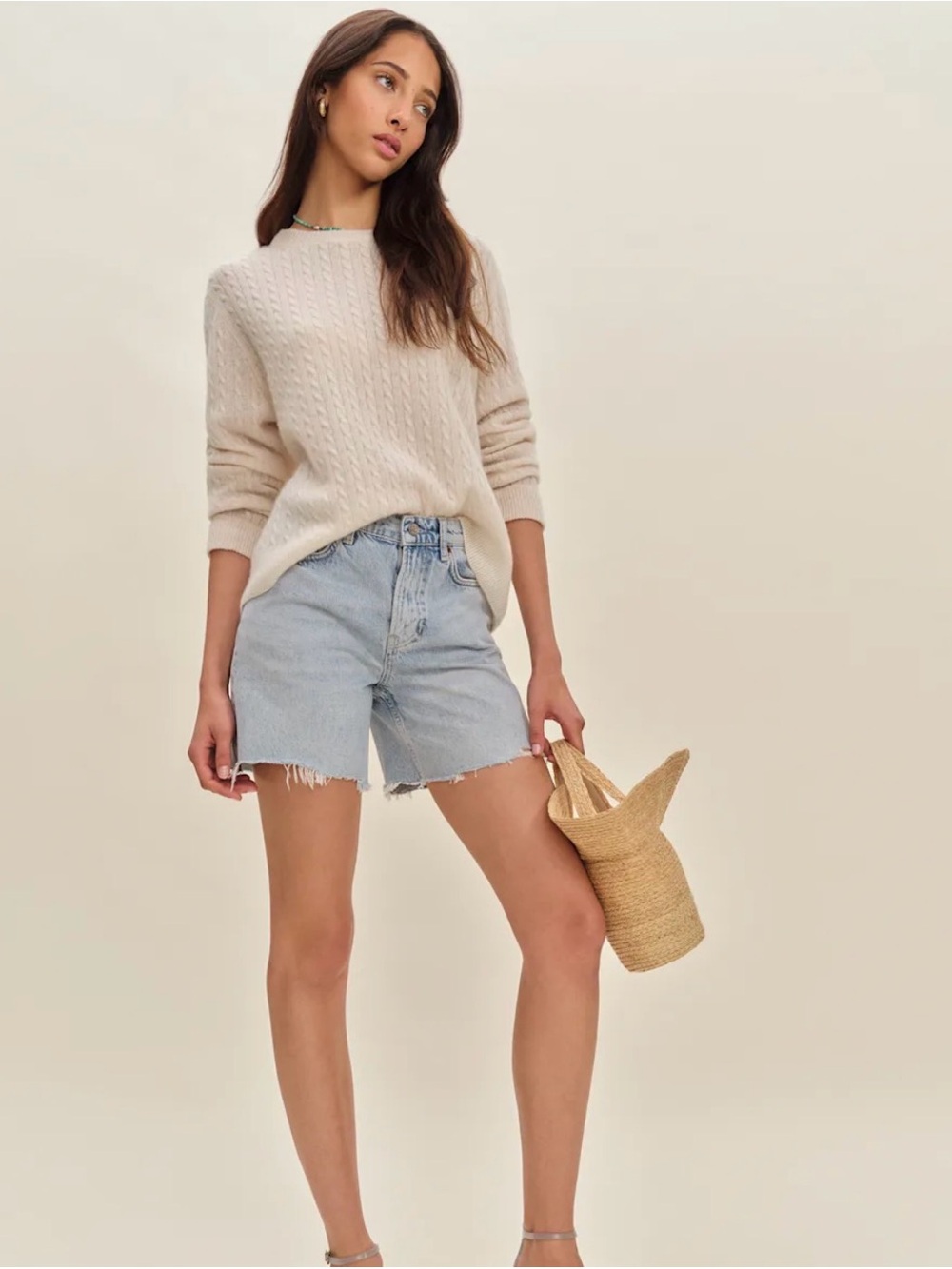 Reformation cashmere boyfriend sweater cream cable - Picture 2 of 7